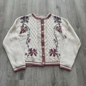 Russ Petites Vintage Floral 90's Cottage Core Cardigan Knit Sweater Granny